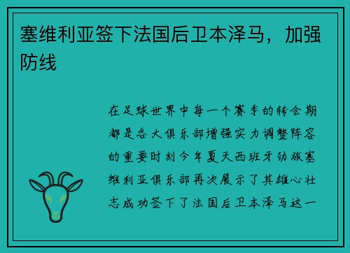 塞维利亚签下法国后卫本泽马，加强防线